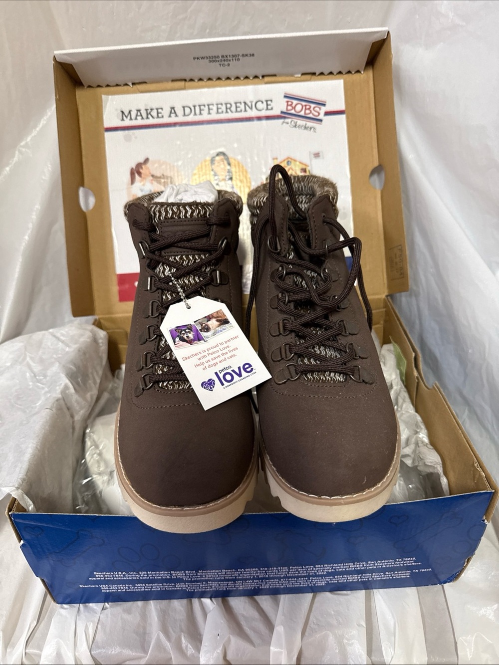 Skechers Women's Brown Lace-Up Ankle Boots Bobs. Size 8. Brand New